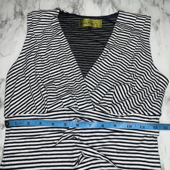 Nicole Miller Women Stretch Metallic V-Neck Sleeveless Dress Black White Size S - Picture 4 of 7